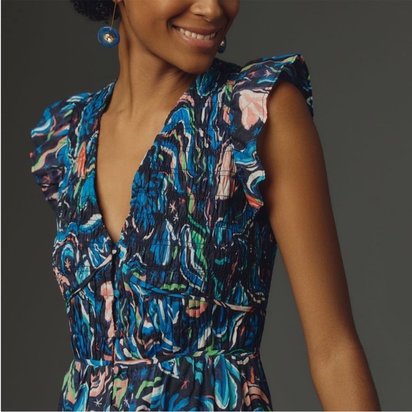 Anthropologie Blue Multicolor Midi Dress - Picture 3 of 16